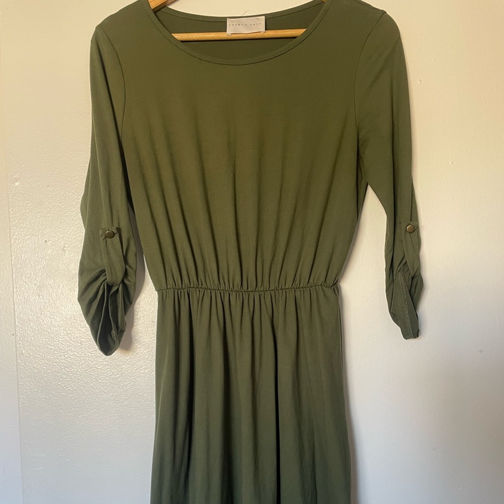 French Grey olive green dress